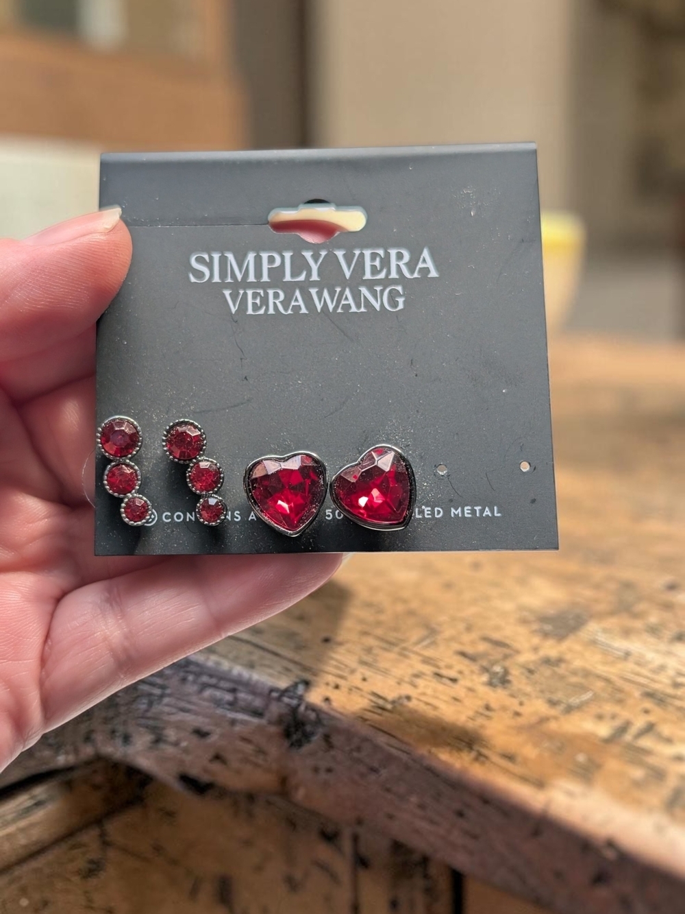 Simply Vera Vera Wang Red Heart & Crystal Stud Earring Set (2 Pairs) (NWT)